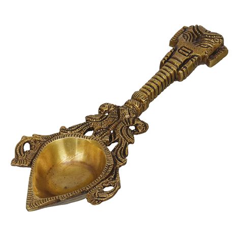 eCraftIndia Golden Handcrafted Ethnic Design Brass Diya with Handle