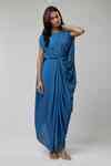 Buy Teal Crepe Round Neck Draped Gown For Women by Naina Seth Online at ...