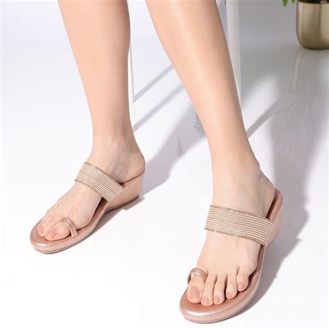 Sparkly Rose-Gold Wedge One-Toe Sandals