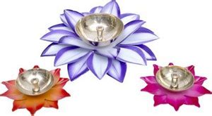 Datalact LOTUS Flower Brass Diye Set Of 3 (Diya Oil Lamp) Shaded Diye ...