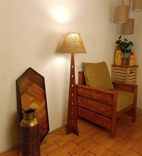 Buy Bevel Yellow Printed Fabric Lampshade Floor Lamp With Brown Base ...