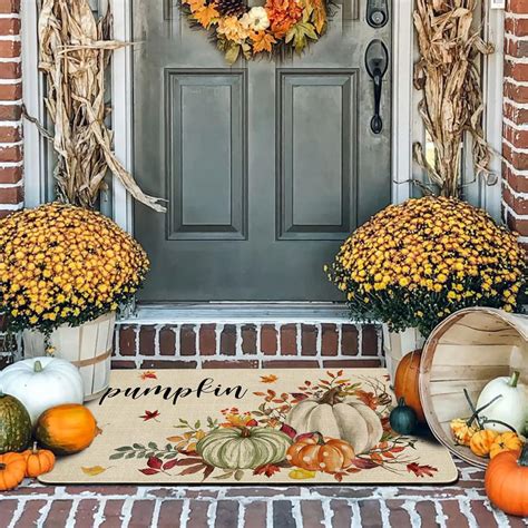 The Holiday Aisle® Fall Door Mat 17X30inch, Fall Pumpkin Maple Leaf ...