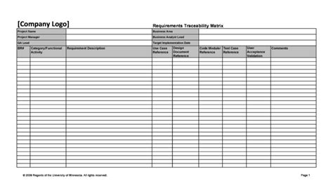 Image result for Requirements Traceability Matrix Template
