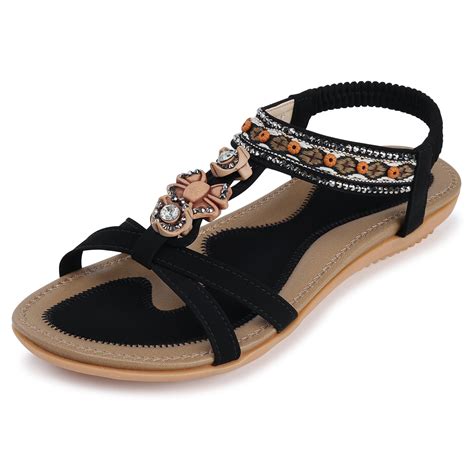 SHIBEVER Women Sandals Summer Flats Sandal Comfortable Bohemian Sandals ...