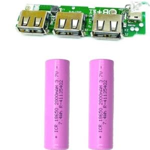 Mechanic37 2 Pcs 18650 Battery 2000 mAh + 3 USB Power Bank Module ...