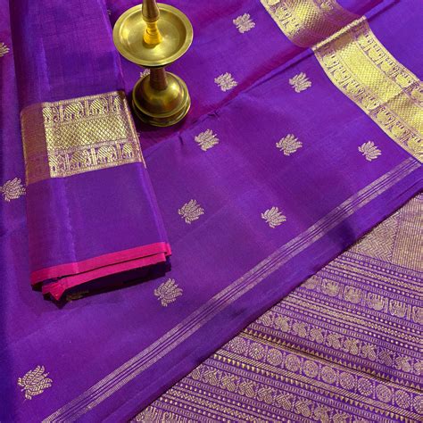 Royal Violet monotone Handloom Kanjivaram Silk Saree with Skirt border ...