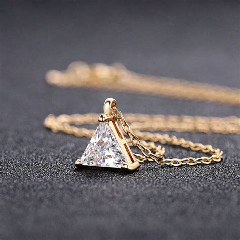 1pc Elegant 18K Gold Plated Triangle Zirconia Pendant Necklace, Copper ...