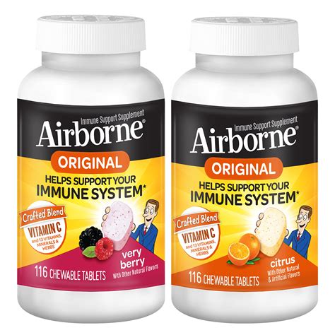 Airborne 1000mg Vitamin C Chewable Tablets Citrus & Very Berry Flavor ...