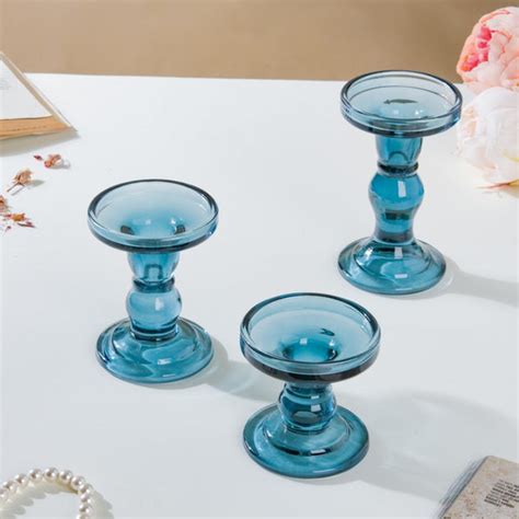 Royal Blue Glass Candle Stand Set Of 3 Online - Premium Candle Stand ...