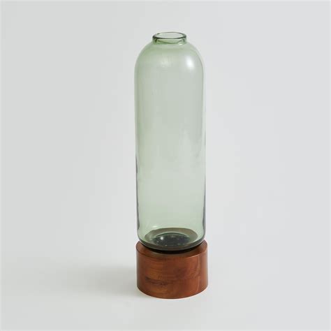 Buy Fern Living Glass Narrow Vase with Wooden Base from Home Centre at ...