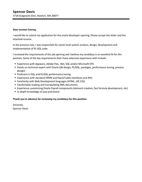 Image result for Oracle Developer Cover Letter Sample