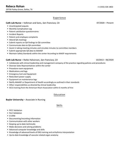 Image result for Cath Lab Tech Resume
