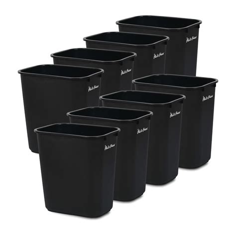 (8 Pack) 7 Gallon/28 Qt Wastebasket, Black Plastic Rectangular, Trash ...