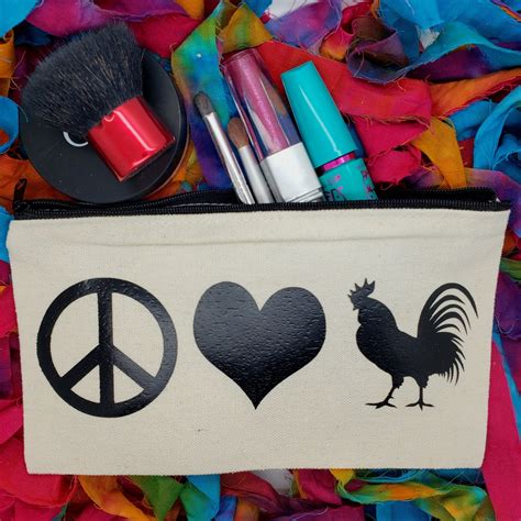 Peace Love Chickens Canvas Cosmetic Case Pencil Pouch | Gypsy Shoals Farm