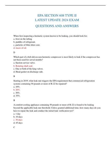 EPA SECTION 608 TYPE II LATEST UPDATE 2024 EXAM QUESTIONS AND ANSWERS ...