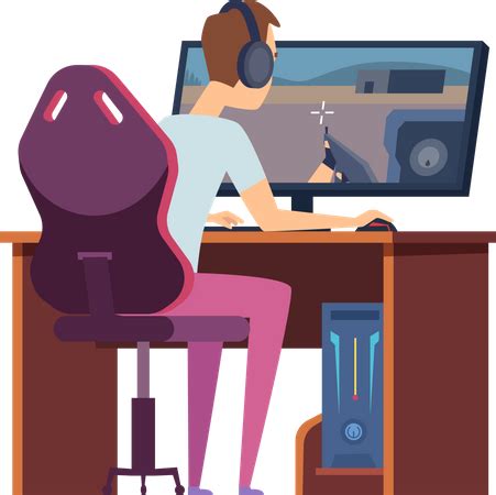 Best Premium Man playing video games on computer Illustration download ...