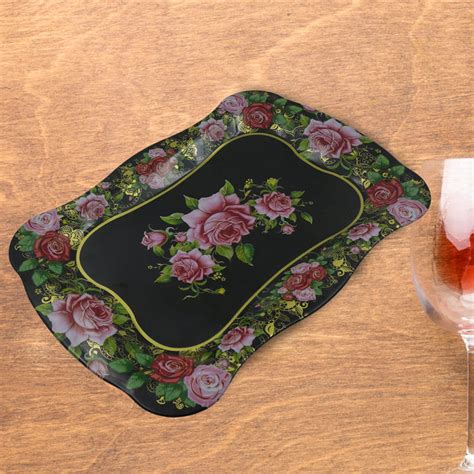 Buy Stainless Steel Flower Printed Serving Tray | DeoDap