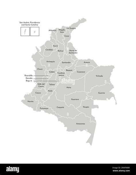 Vector isolated illustration of simplified administrative map of Colombia. Borders and names of ...