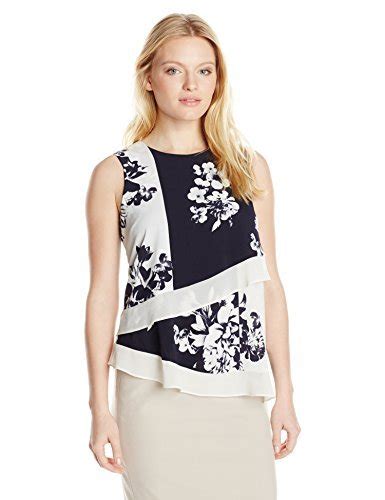 Ellen Tracy Women's Petite Double Tiered Tank, Navy Combo, Petite ...