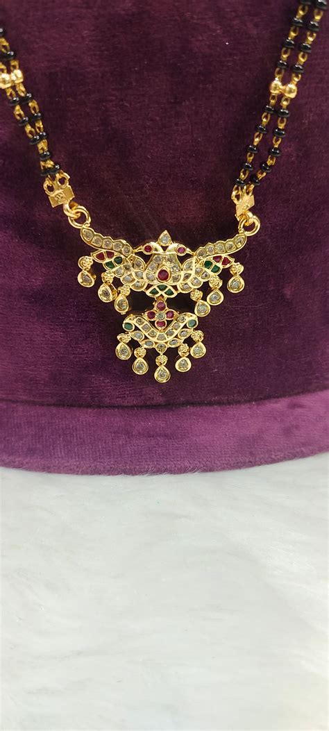 Premium nakshi 3 step necklace with 28" length black beads combo ...