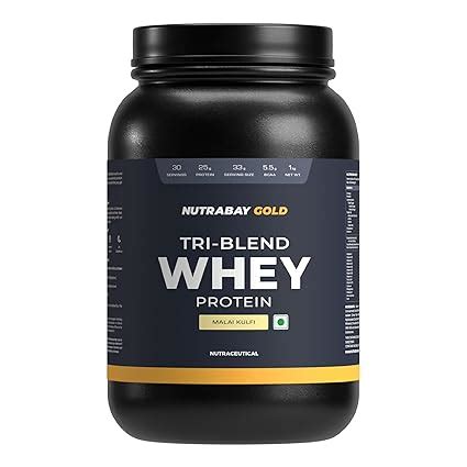 Nutrabay Gold Tri Blend Whey Protein Powder - 1kg, Malai Kulfi | 25g ...