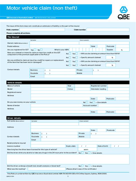 2014-2026 Form AU QBE Insurance QM122 Fill Online, Printable, Fillable ...