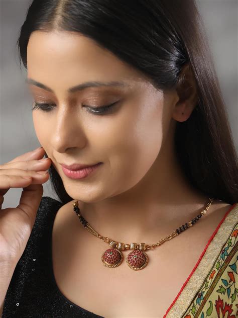 Magenta American Diamond Gold Plated Mangalsutra – Priyaasi