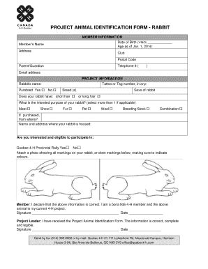 Fillable Online PROJECT ANIMAL IDENTIFICATION FORM - RABBIT Fax Email ...