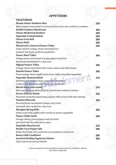 Menu at Wood Creek Resort & Spa, Kasauli, Kasauli