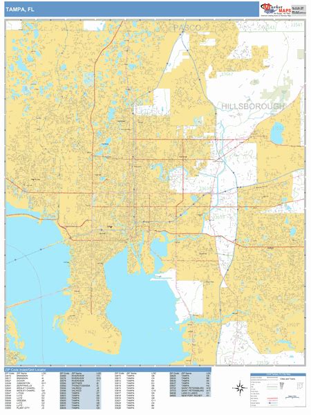 Tampa Florida Zip Code Wall Map (Basic Style) by MarketMAPS
