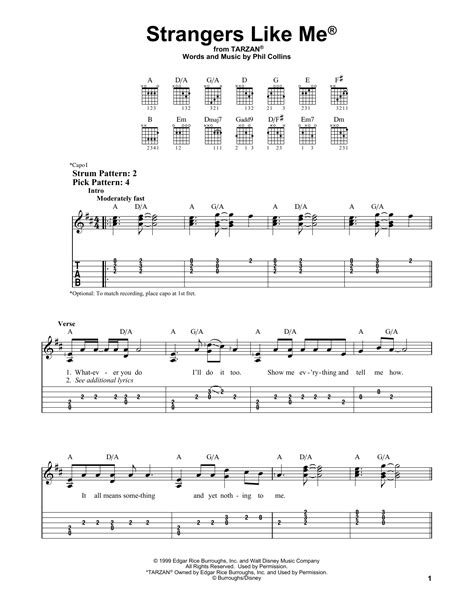 Strangers Like Me (from Tarzan) by Phil Collins - Easy Guitar Tab ...
