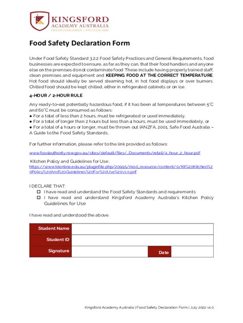 Fillable Online Food Safety Declaration Form Fax Email Print - pdfFiller