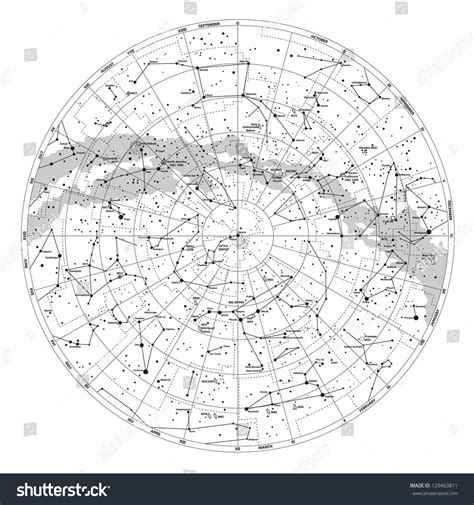 High Detailed Sky Map Of Northern Hemisphere With Names Of Stars And ...