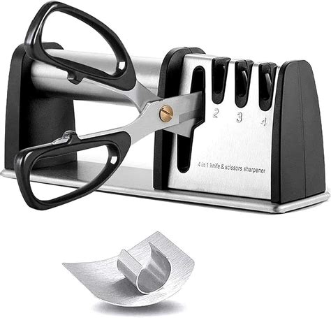 Knife & Scissors Sharpener, 4-in-1 Manual Knife Sharpeners with ...