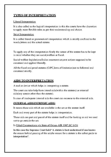 Interpretation of Statutes-2 - TYPES OF INTERPRETATION Liberal ...