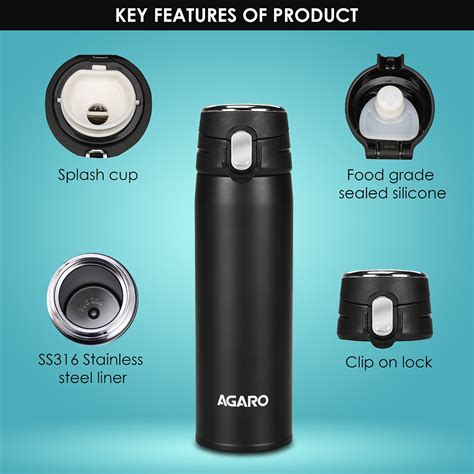 Galaxy Stainless Steel Vacuum Flask, 500ML - Black | AGARO – Agaro