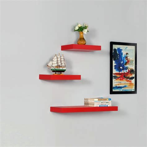 Artesia MDF Red Wall Shelves Floating Wall Racks Set of 3 : Amazon.in ...
