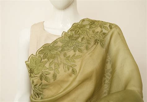 Olive Green Organza Saree with Embroidered Border|Desically Ethnic