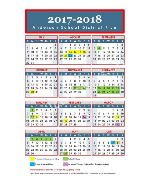 Anderson District 2 Calendar
