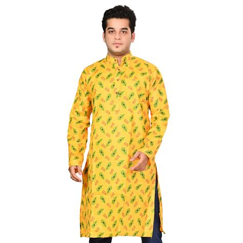 Buy Kripto Katrox Men's Printed Cotton Blend Straight Casual Long Kurta ...