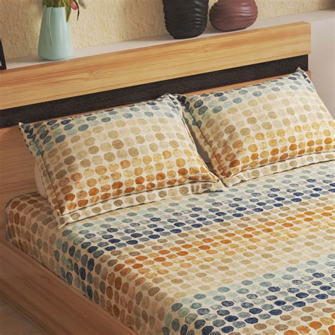 Buy Colour Refresh Cotton 144TC Printed 3Pcs Queen Fitted Bedsheet Set ...