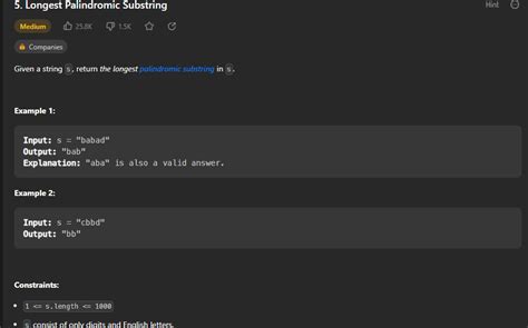 LeetCode Longest Palindrome Substring in Java 的图像结果