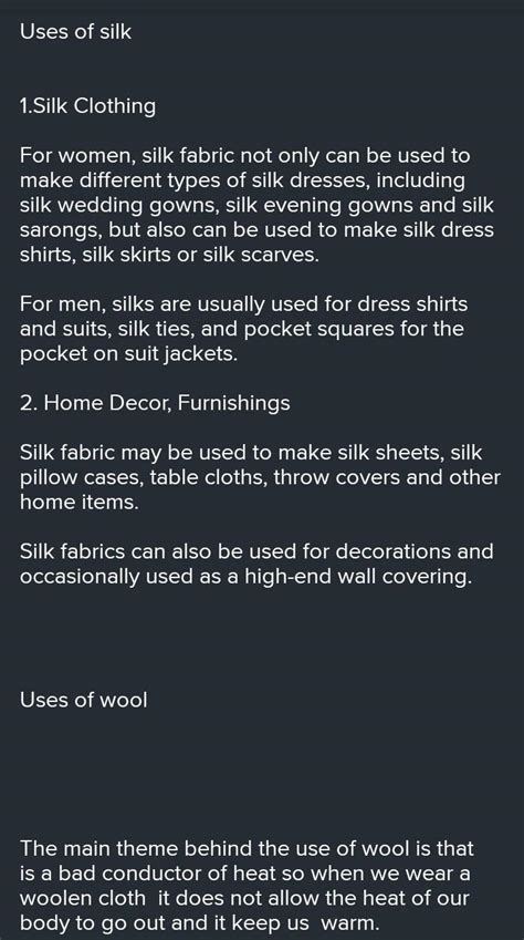 importance of silk and wool in our daily life.please answer me silk ...