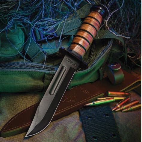 KABAR USMC Marine Fixed Blade Fighting Combat Camp K Bar Knife Leather Sheath | #1927871059