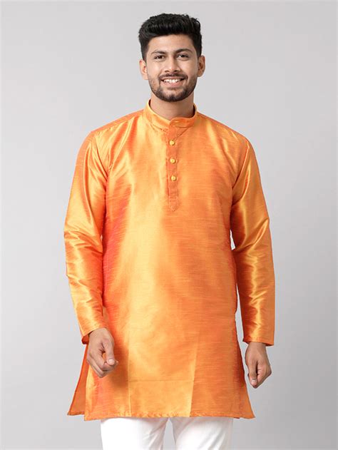 Mens Polyster Orange Medium Length Kurta SL03