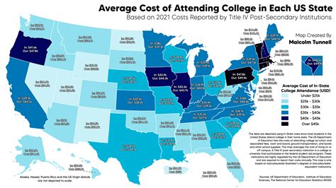 [OC] The Average Cost of Attending College in Each US State : r ...