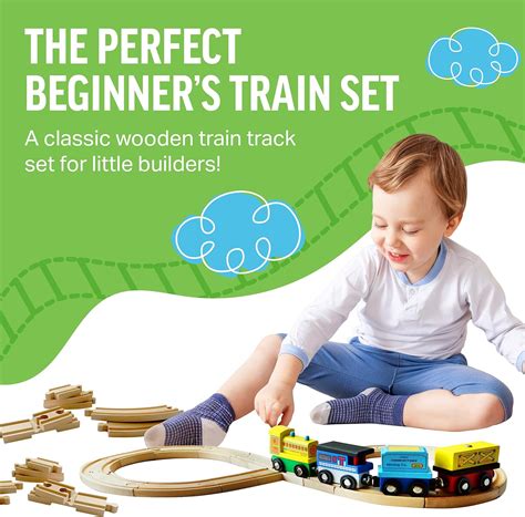 Buy Tiny Conductors Wooden Train Set - 52-Piece Train Track Collection ...