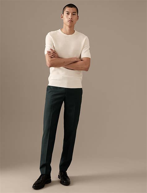 Buy Tailored Fit Pure Wool Textured Trousers at Marks & Spencer