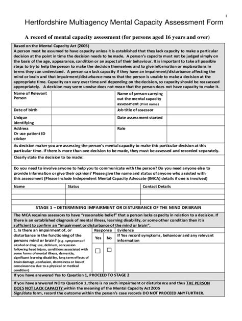 UK Hertfordshire Multiagency Mental Capacity Assessment Form - Fill ...