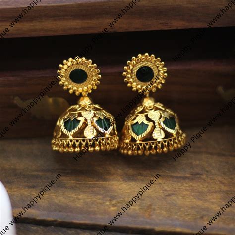 Real Gold Tone Traditional Kerala Palakka Jhumkas – Happy Pique